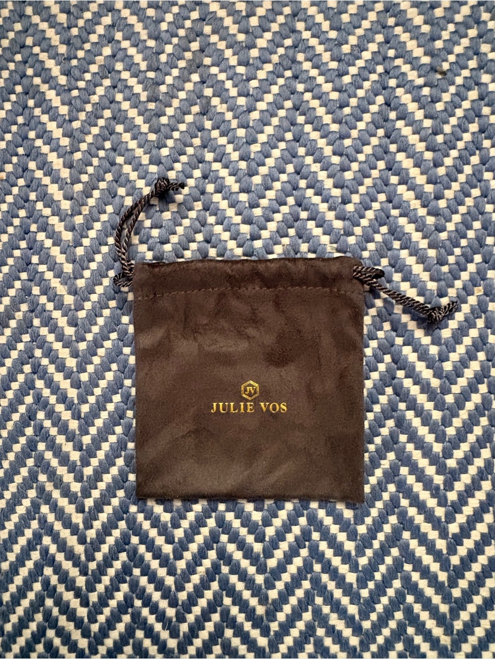 NWOT Julie Vos Dark Gret Velvet Drawstring Jewelry Pouch with Gold Logo